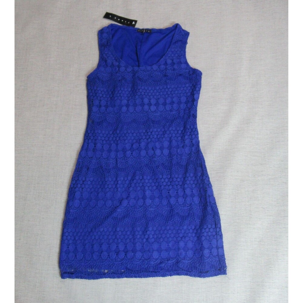 TIANA B Dress Womens Small Blue Crochet Lace A Line Cocktail Party Holiday NWT
